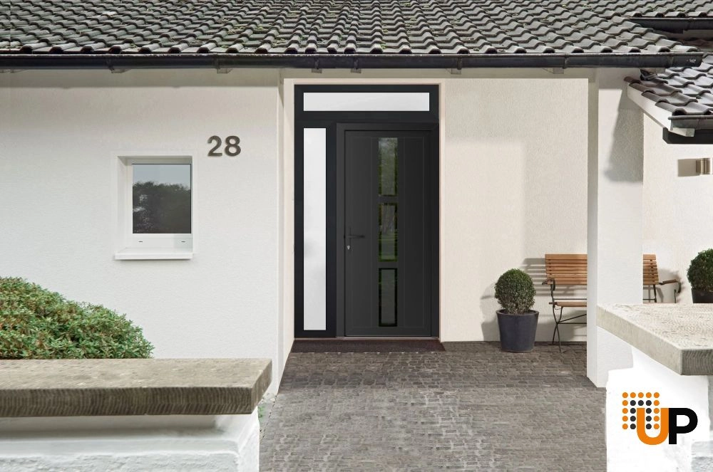 Single swing vinyl modern exterior door with tempered glass | Manux 8112 Black Matte | 48 x 94 (36+12 x 80+14) photo#3