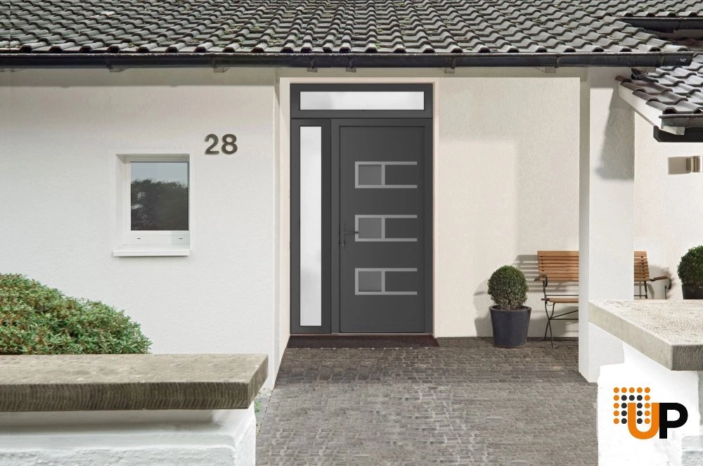 Single swing vinyl modern exterior door with tempered glass | Manux 8933 Antracite | 50 x 94 photo#2