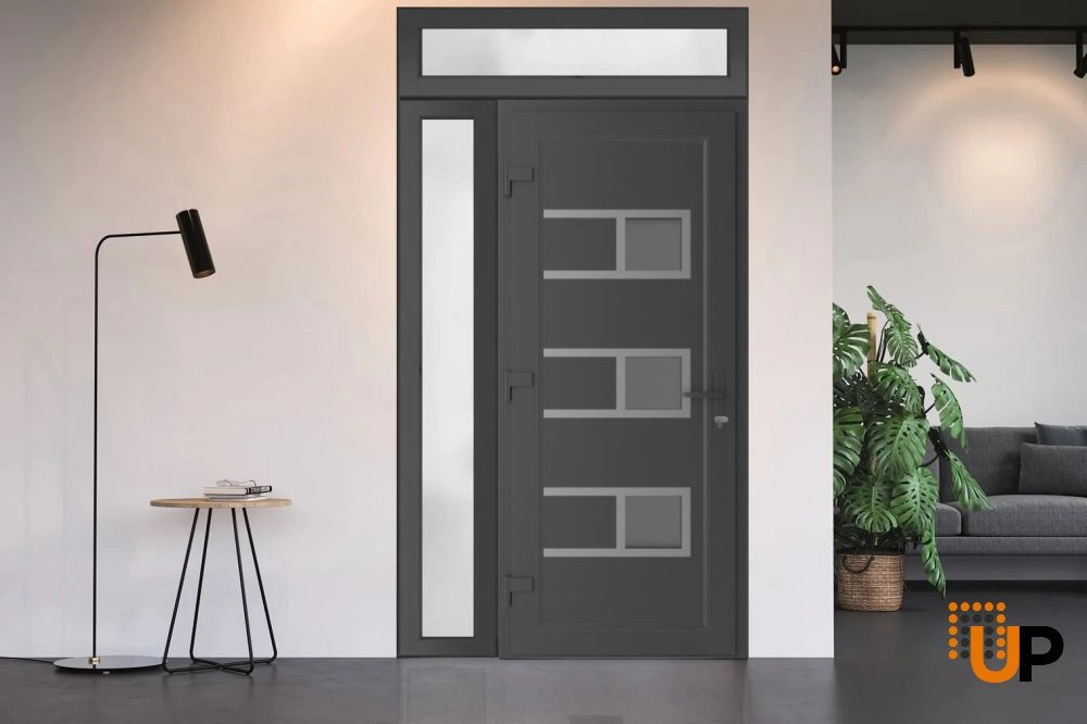 Single swing vinyl modern exterior door with tempered glass | Manux 8933 Antracite | 50 x 94 photo#3