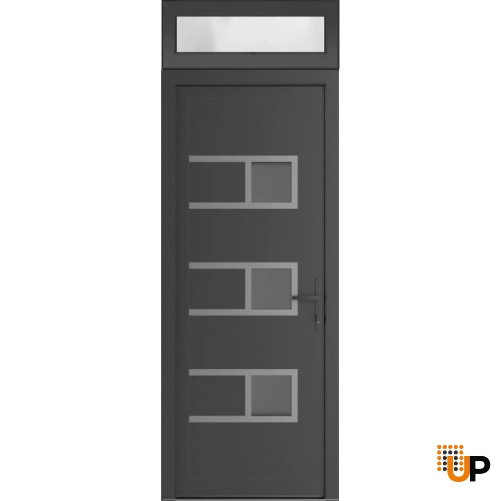 Single swing metal-plastic modern exterior door with tempered | Manux 8933 Antracite | 30 x 94 photo#1
