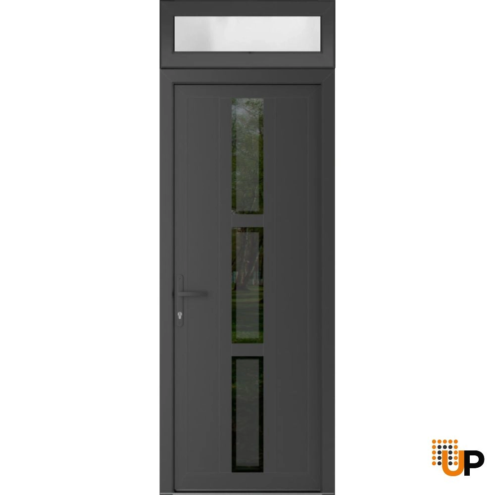 Single swing vinyl modern exterior door with tempered glass | Manux 8112 Antracite | 36 x 94 (36 x 80+14) photo#1