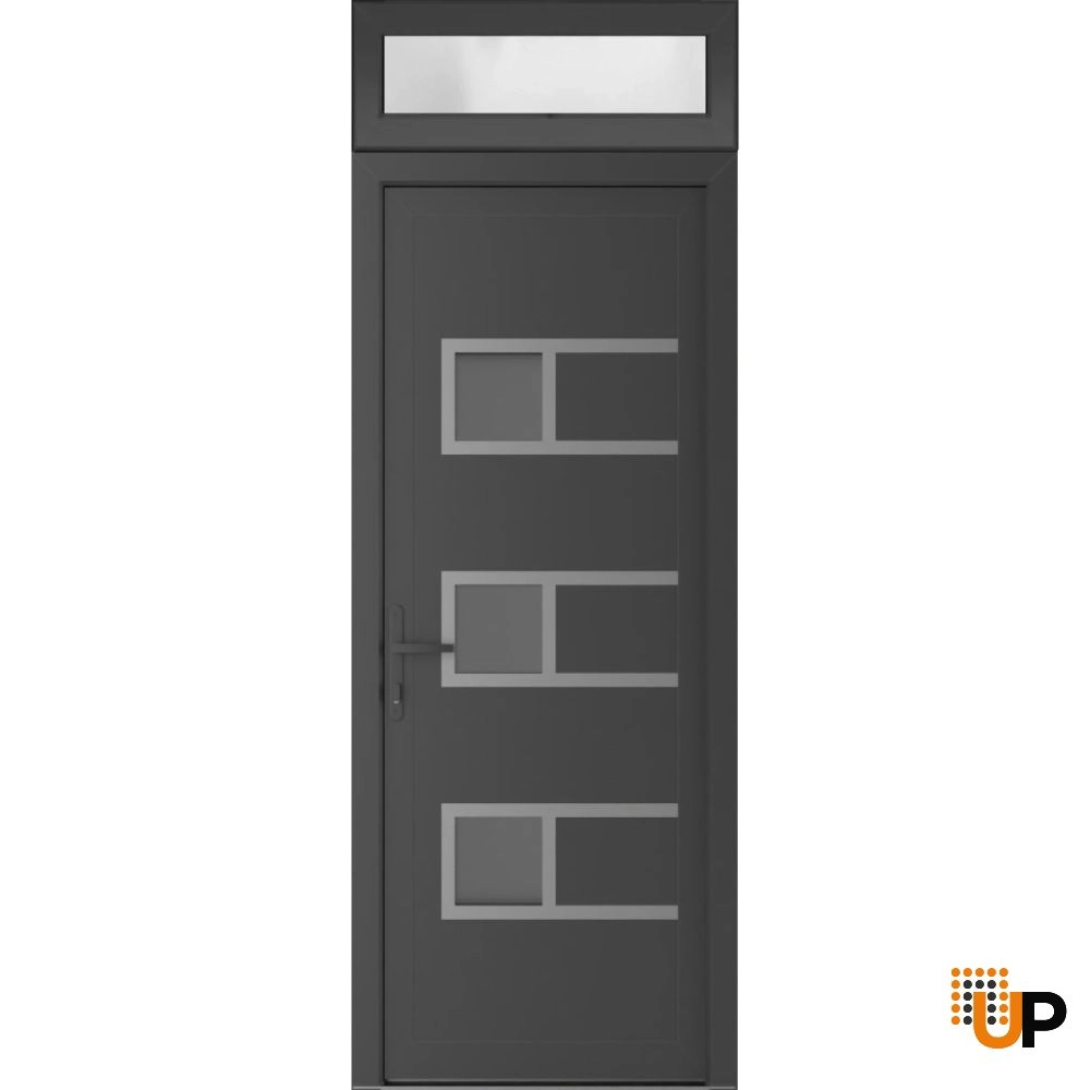 Single swing vinyl modern exterior door with tempered glass | Manux 8933 Antracite | 30 x 94 photo#1