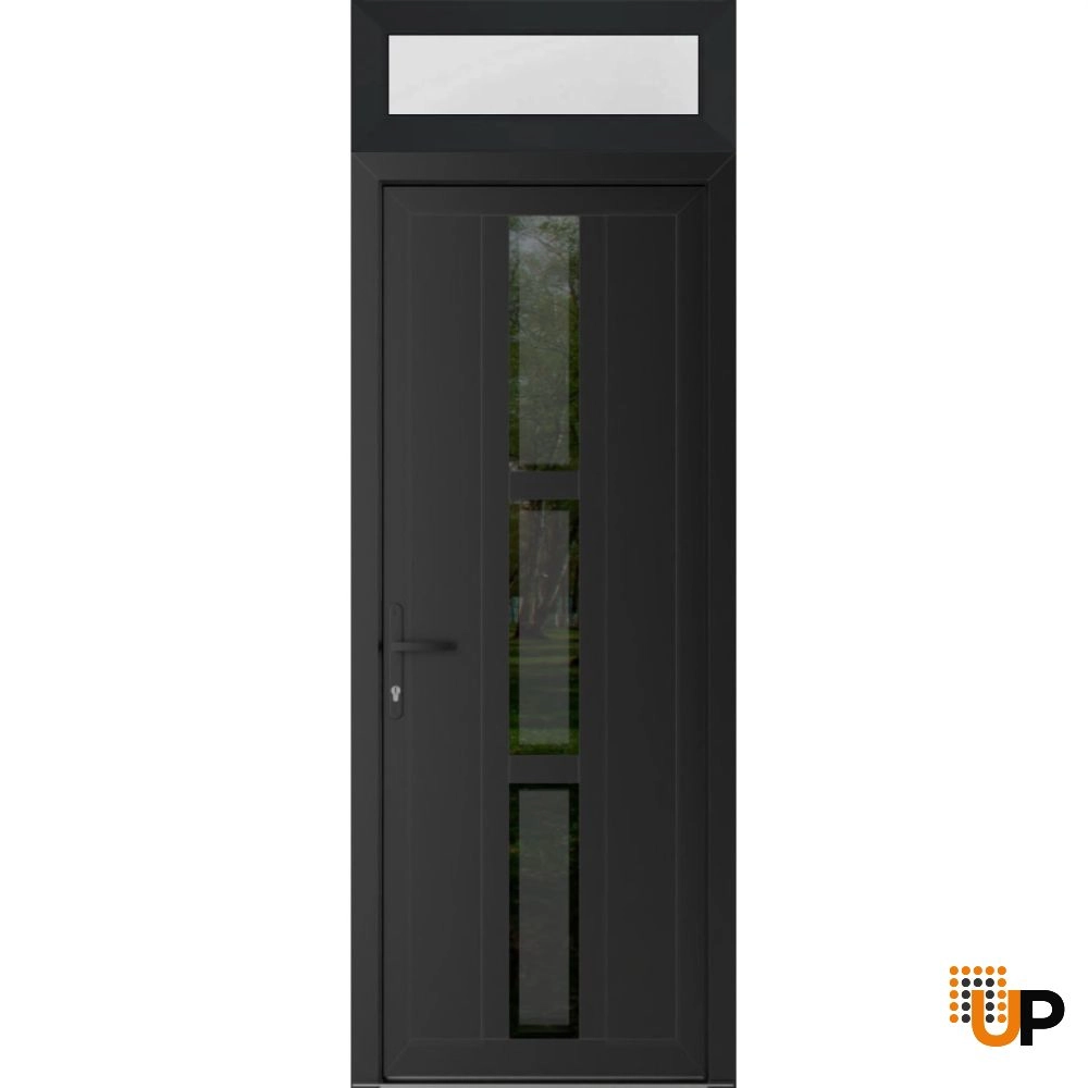 Single swing vinyl modern exterior door with clear glass | Manux 8112 Black Matte | 32 x 96 (32 x 80+16) photo#1
