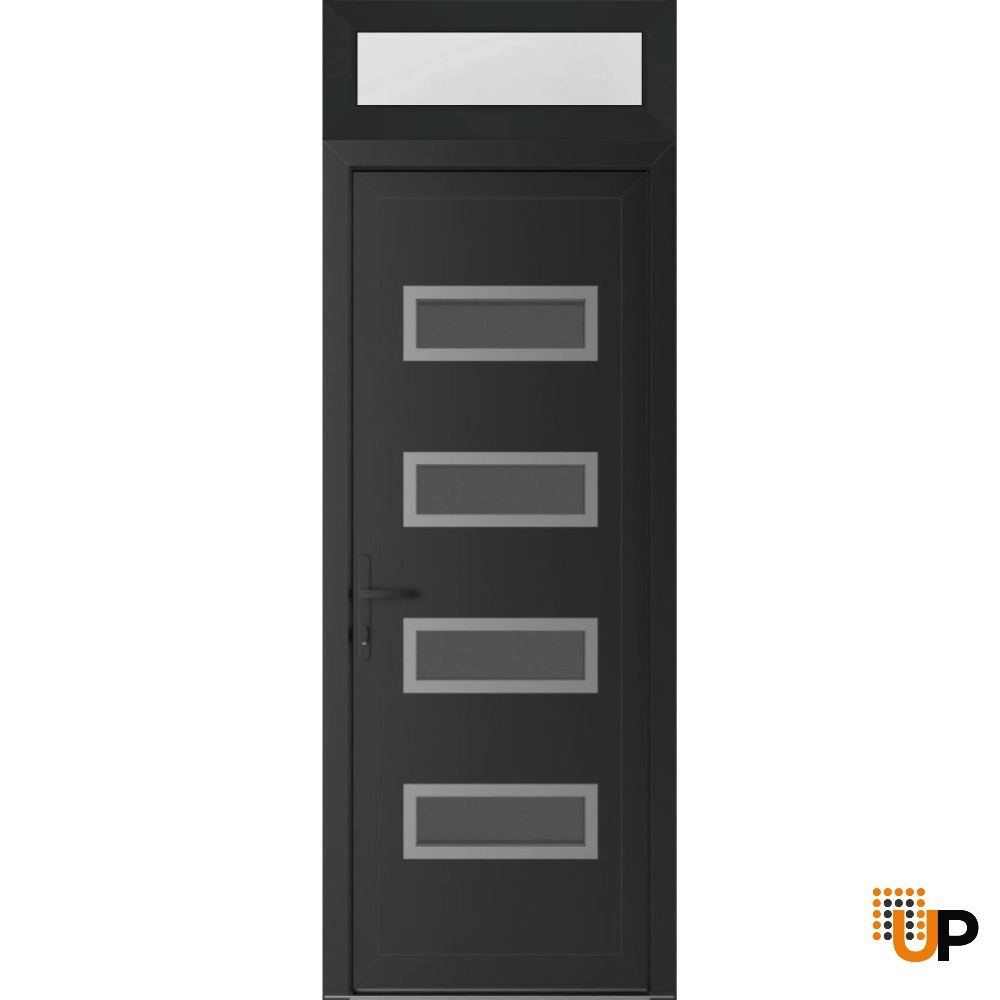 Single swing vinyl modern exterior door with tempered glass | Manux 8113 Black Matte | 36 x 94 photo#1