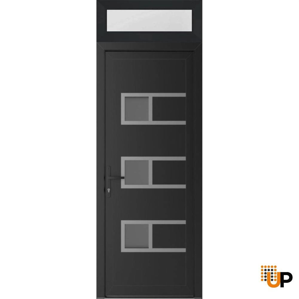 Single swing vinyl modern exterior door with tempered glass | Manux 8933 Black Matte | 36 x 94 photo#1