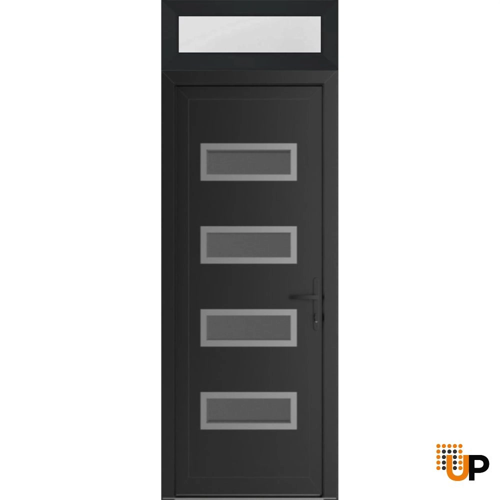 Single swing vinyl modern exterior door with tempered glass | Manux 8113 Black Matte | 32 x 94 photo#1