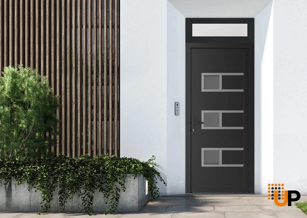 Single swing vinyl modern exterior door with tempered glass | Manux 8933 Black Matte | 36 x 94 photo#2