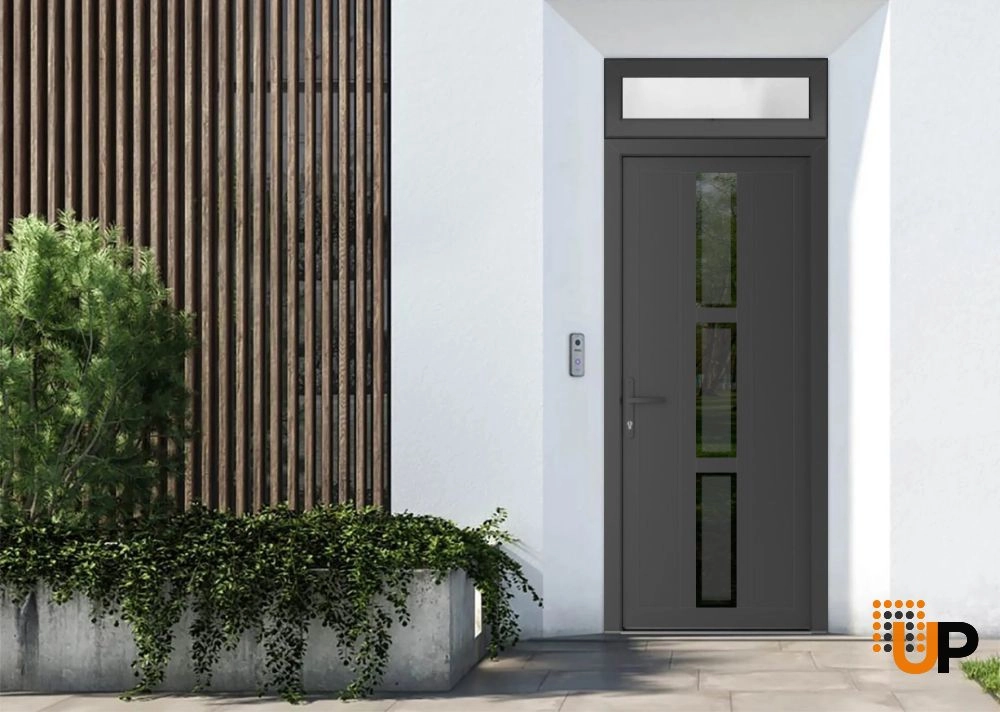 Single swing vinyl modern exterior door with clear glass | Manux 8112 Antracite | 32 x 96 (32 x 80+16) photo#2