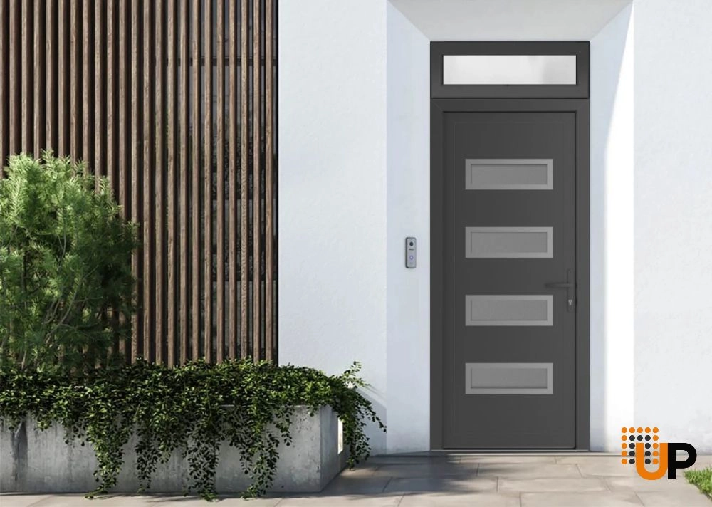 Single swing vinyl modern exterior door with tempered glass | Manux 8113 Antracite | 32 x 94 photo#2
