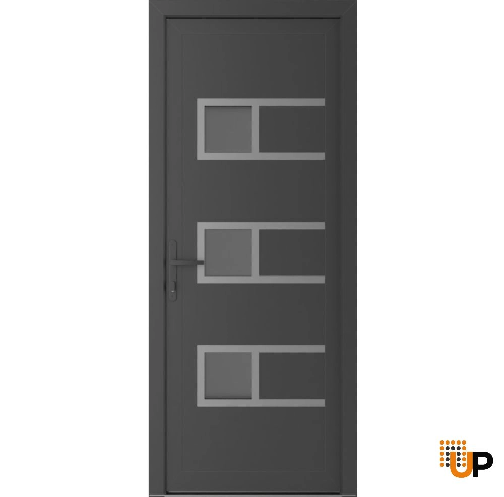 Single swing metal-plastic modern exterior door with tempered | Manux 8933 Antracite | 30 x 80 photo#1