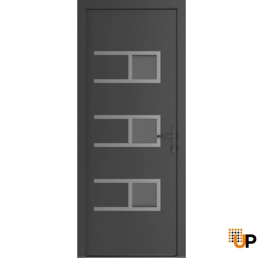 Single swing vinyl modern exterior door with tempered glass | Manux 8933 Antracite | 30 x 80 photo#1