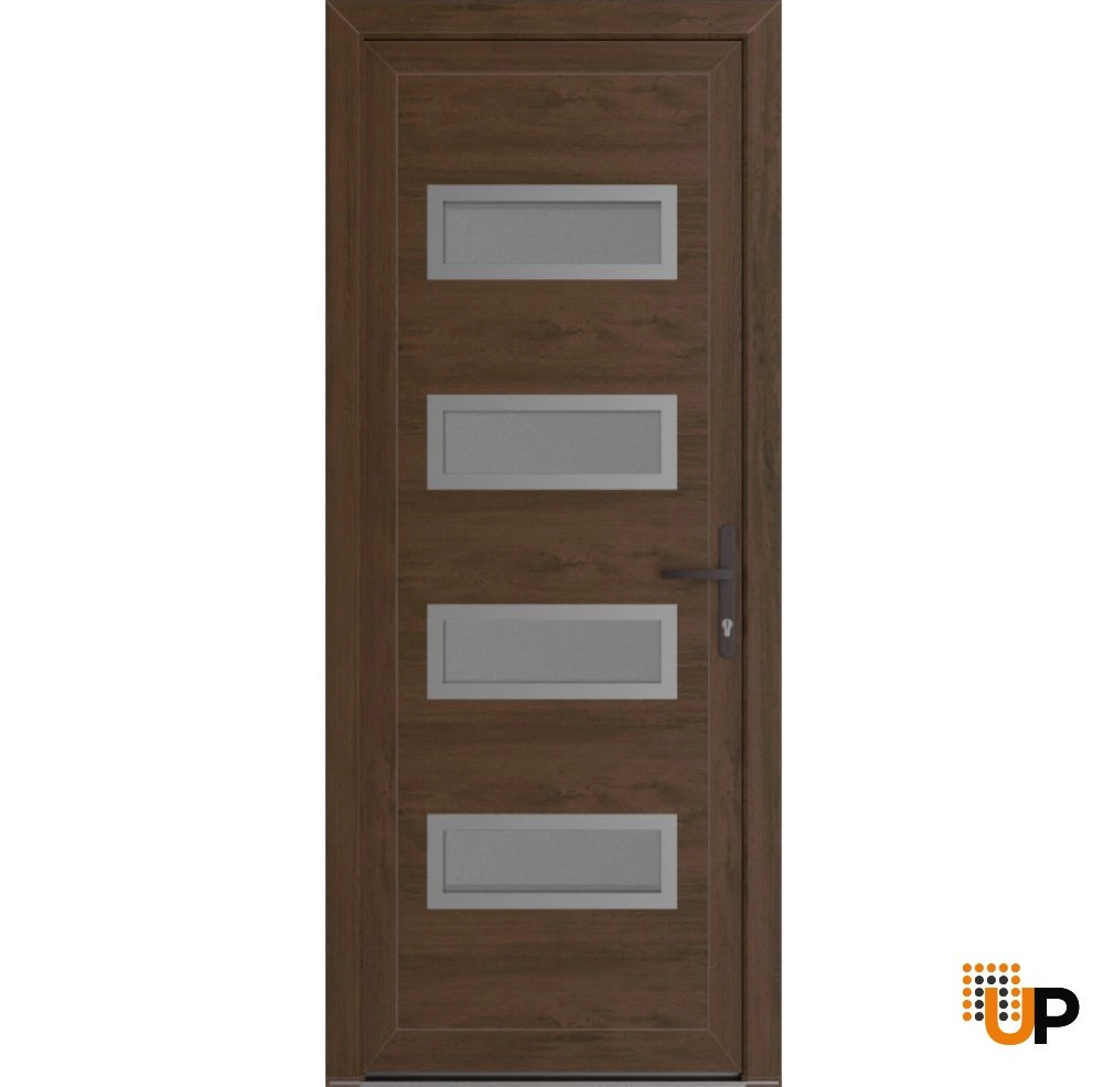 Single swing vinyl modern exterior door with tempered glass | Manux 8113 Walnut | 32 x 80 photo#1