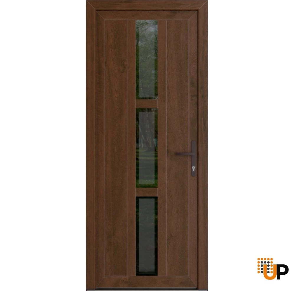 Single swing vinyl modern exterior door with tempered glass | Manux 8112 Walnut | 36 x 80 photo#1