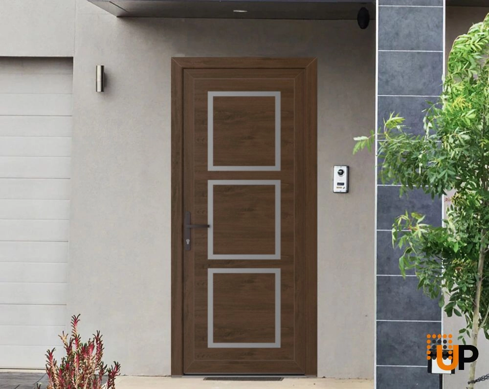 Single swing metal-plastic modern exterior door | Manux 8661 Walnut | 36 x 80 photo#2