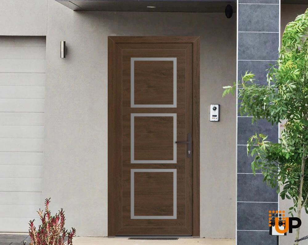 Single swing vinyl modern exterior door | Manux 8661 Walnut | 36 x 80 photo#2
