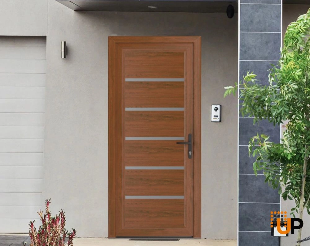 Single swing vinyl modern exterior door | Manux 8415 Walnut | 32 x 80 photo#2