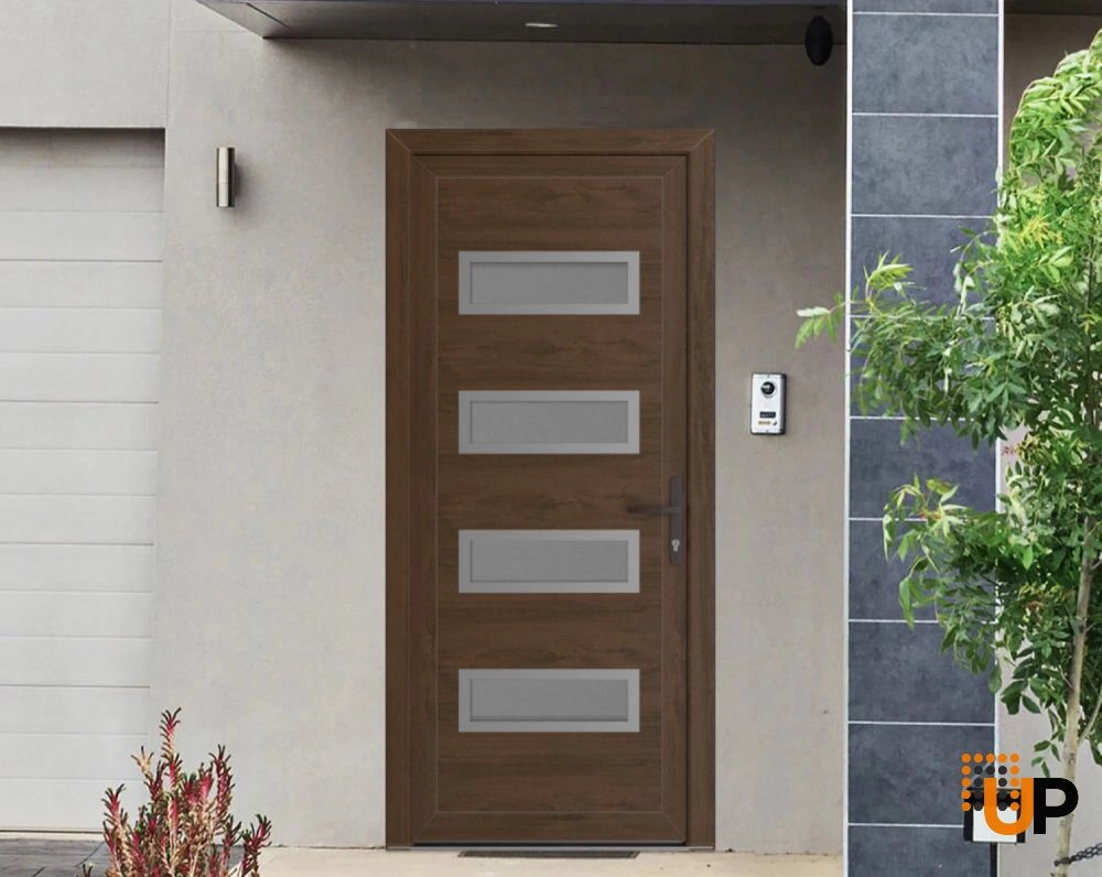 Single swing vinyl modern exterior door with tempered glass | Manux 8113 Walnut | 32 x 80 photo#2