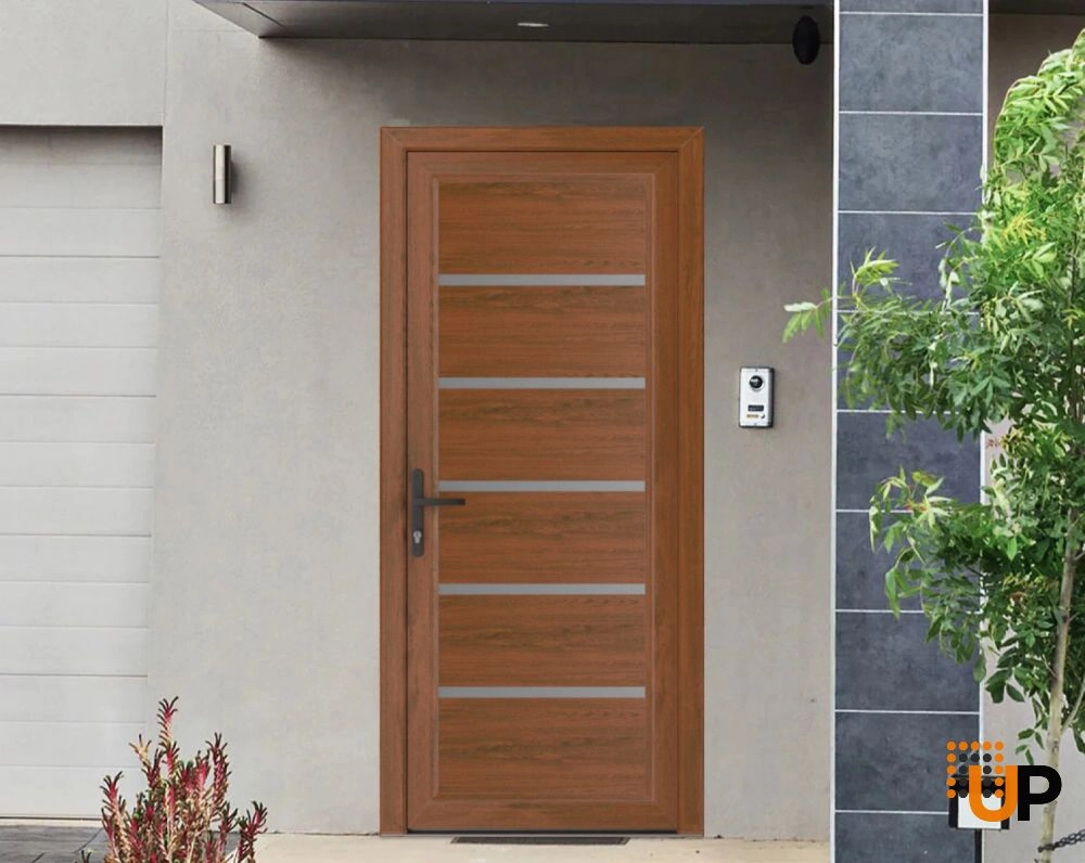 Single swing metal-plastic modern exterior door | Manux 8415 Walnut | 30 x 80 photo#2