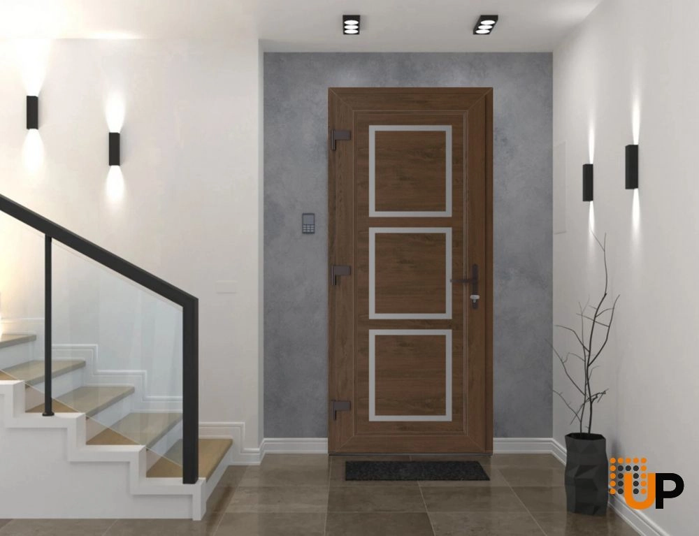 Single swing metal-plastic modern exterior door | Manux 8661 Walnut | 36 x 80 photo#3