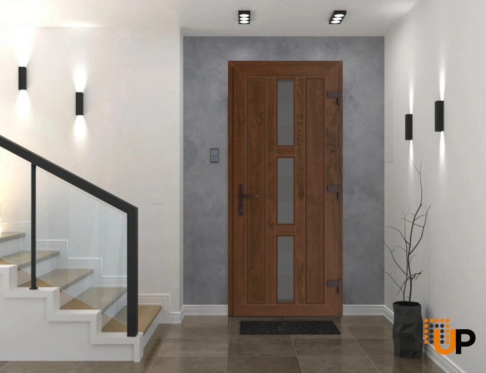 Single swing vinyl modern exterior door with tempered glass | Manux 8112 Walnut | 36 x 80 photo#3