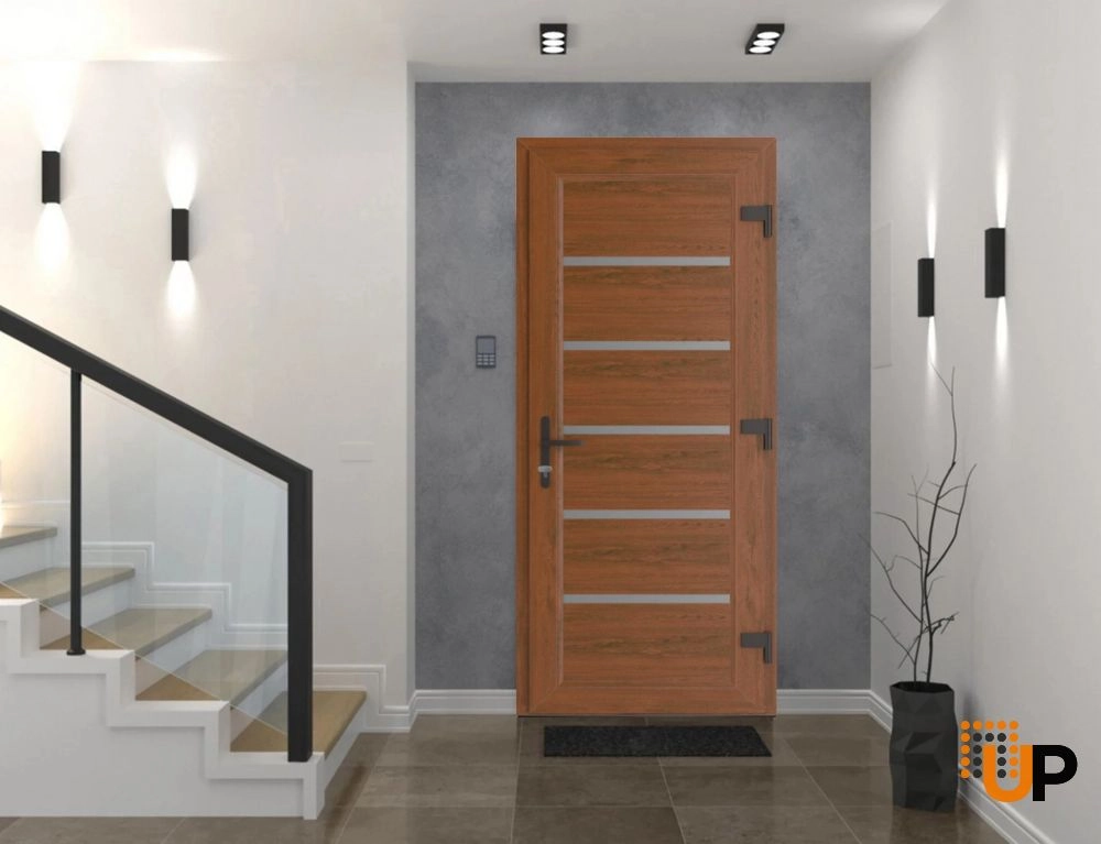 Single swing vinyl modern exterior door | Manux 8415 Walnut | 32 x 80 photo#3