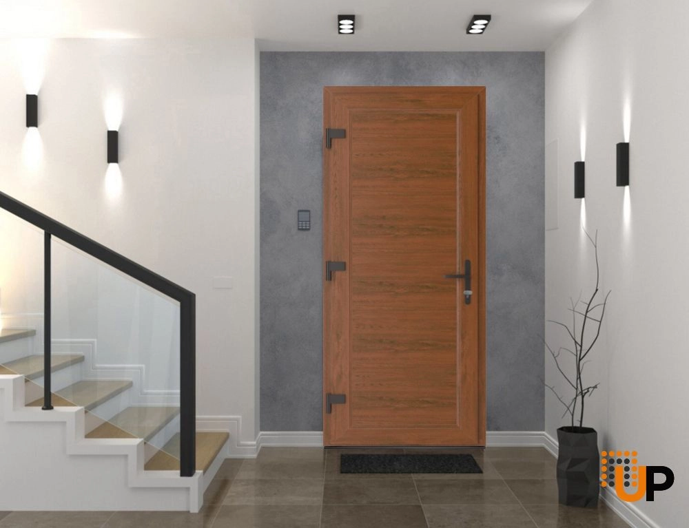 Single swing metal-plastic modern exterior door | Manux 8111 Walnut | 36 x 80 photo#3