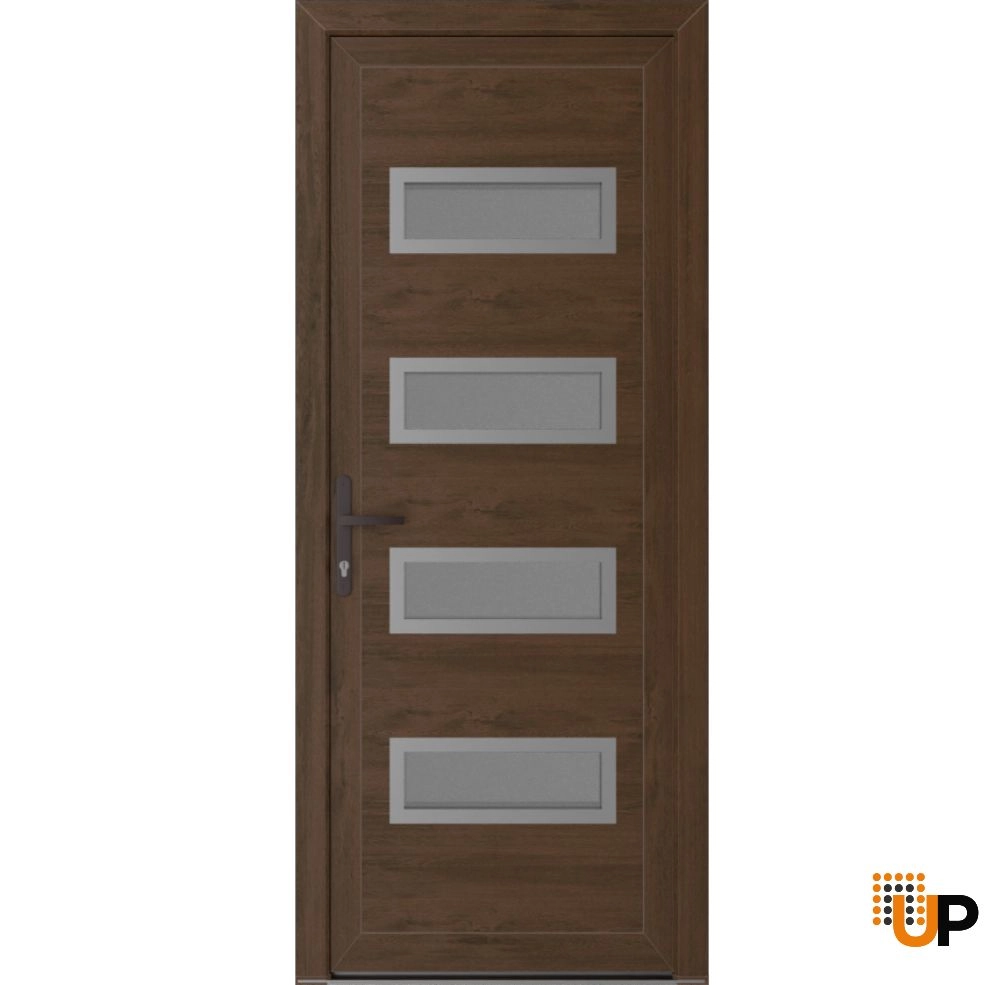 Single swing metal-plastic modern exterior door with tempered | Manux 8113 Walnut | 36 x 80 photo#1