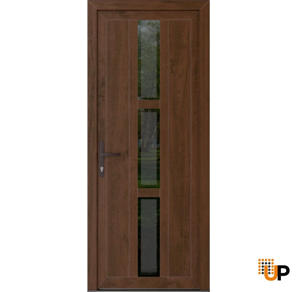 Single swing vinyl modern exterior door with clear glass | Manux 8112 Walnut | 32 x 80 (32 x 80) photo#1