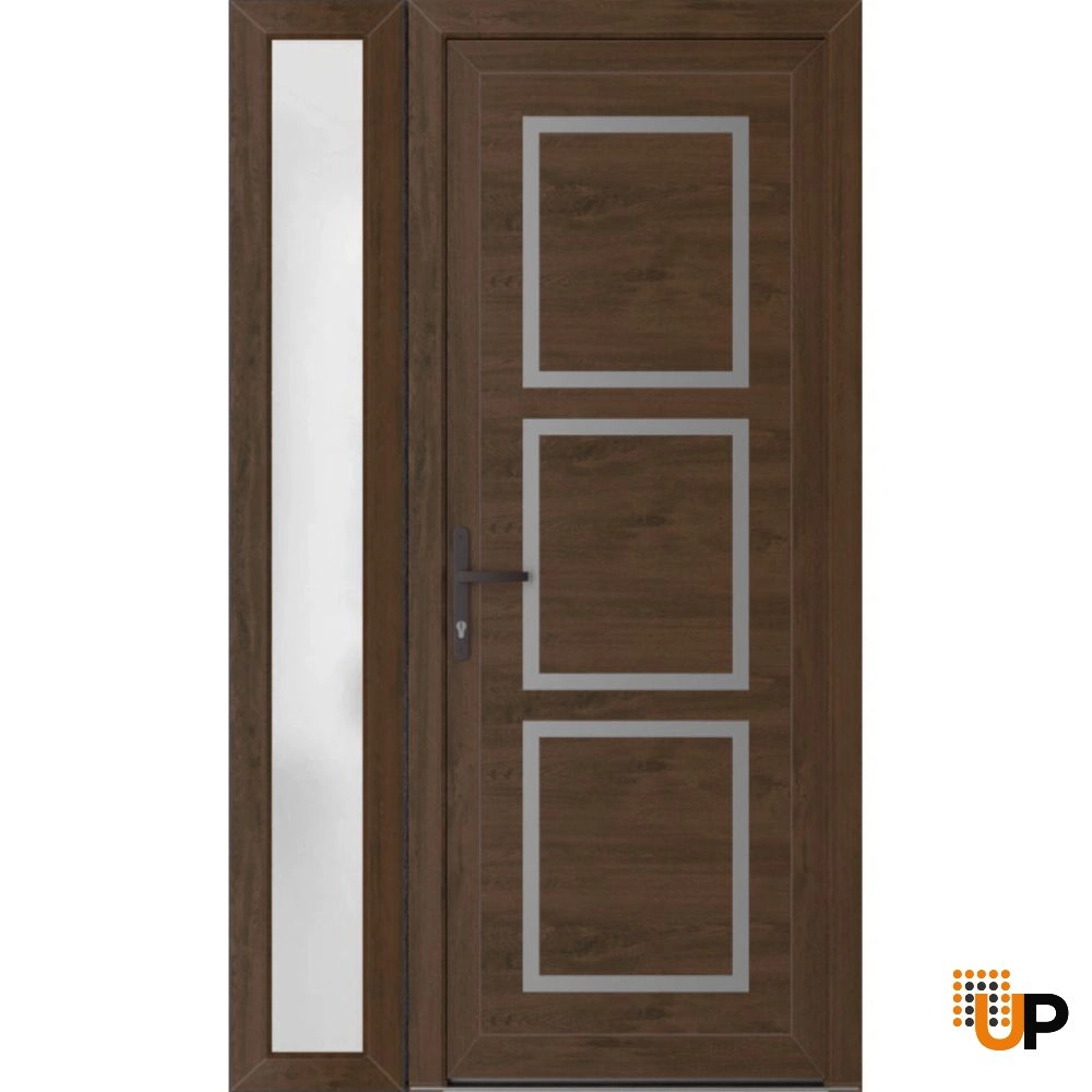 Single swing vinyl modern exterior door | Manux 8661 Walnut | 48 x 80 photo#1