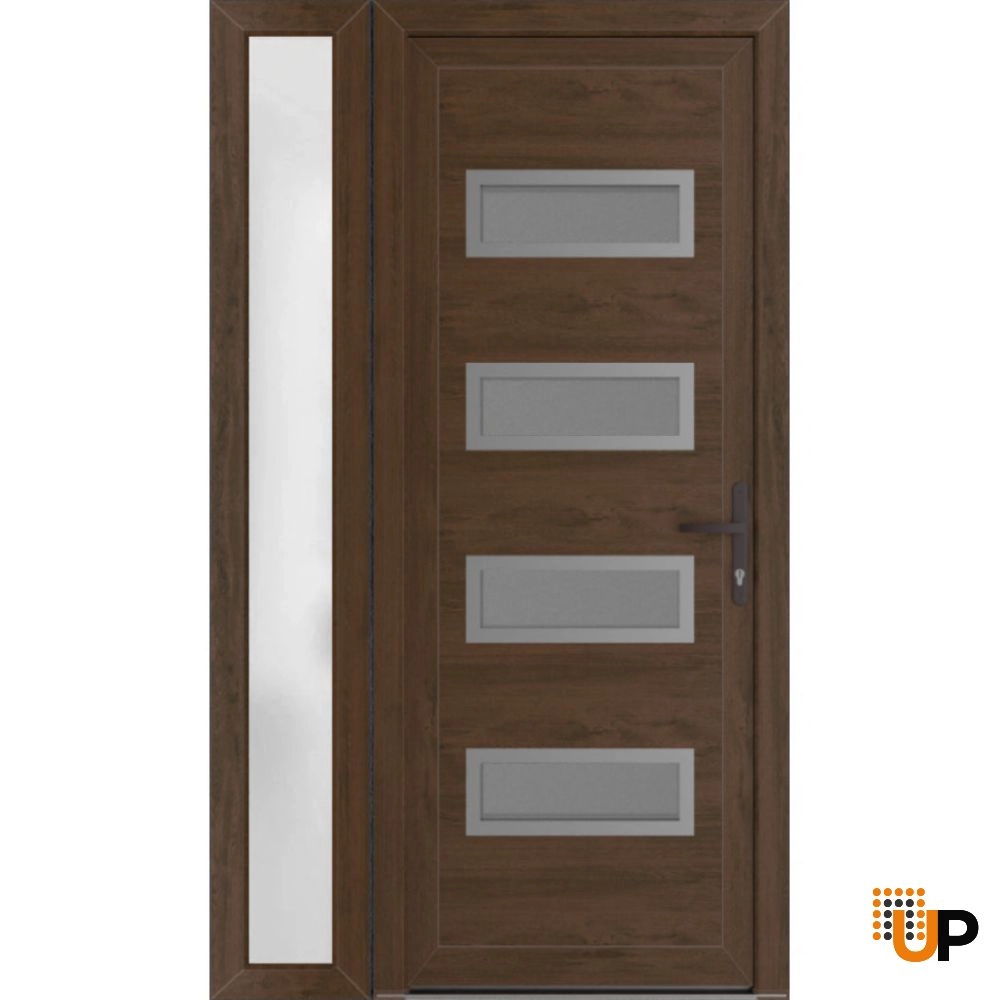 Single swing vinyl modern exterior door with tempered glass | Manux 8113 Walnut | 44 x 80 (32+12 x 80) photo#1