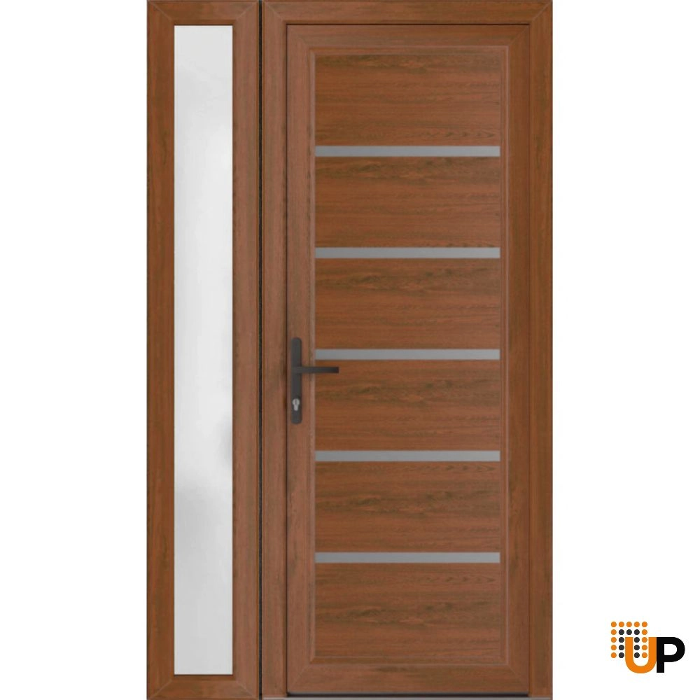 Single swing vinyl modern exterior door | Manux 8415 Walnut | 42 x 80 (30+12 x 80) photo#1