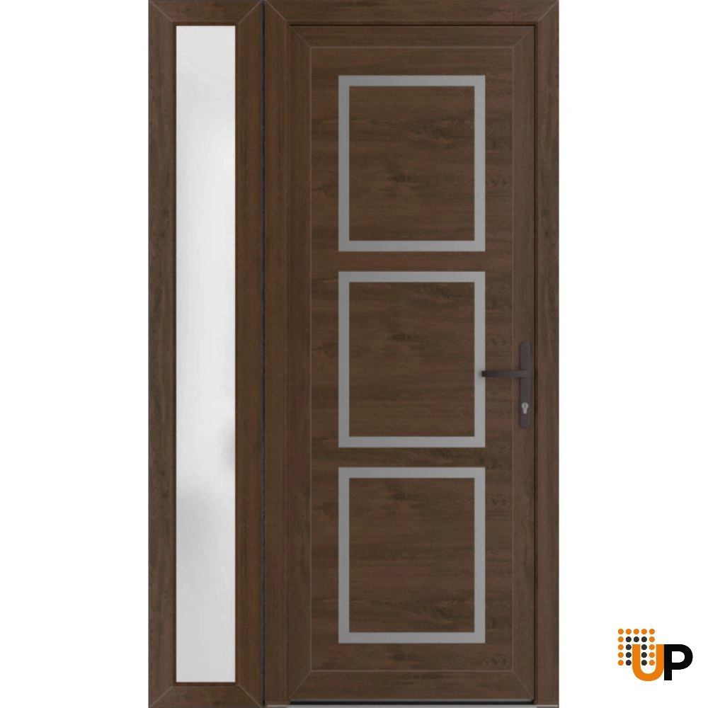 Single swing vinyl modern exterior door | Manux 8661 Walnut | 48 x 80 photo#1