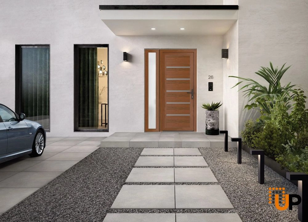 Single swing vinyl modern exterior door | Manux 8415 Walnut | 44 x 80 (32+12 x 80) photo#2
