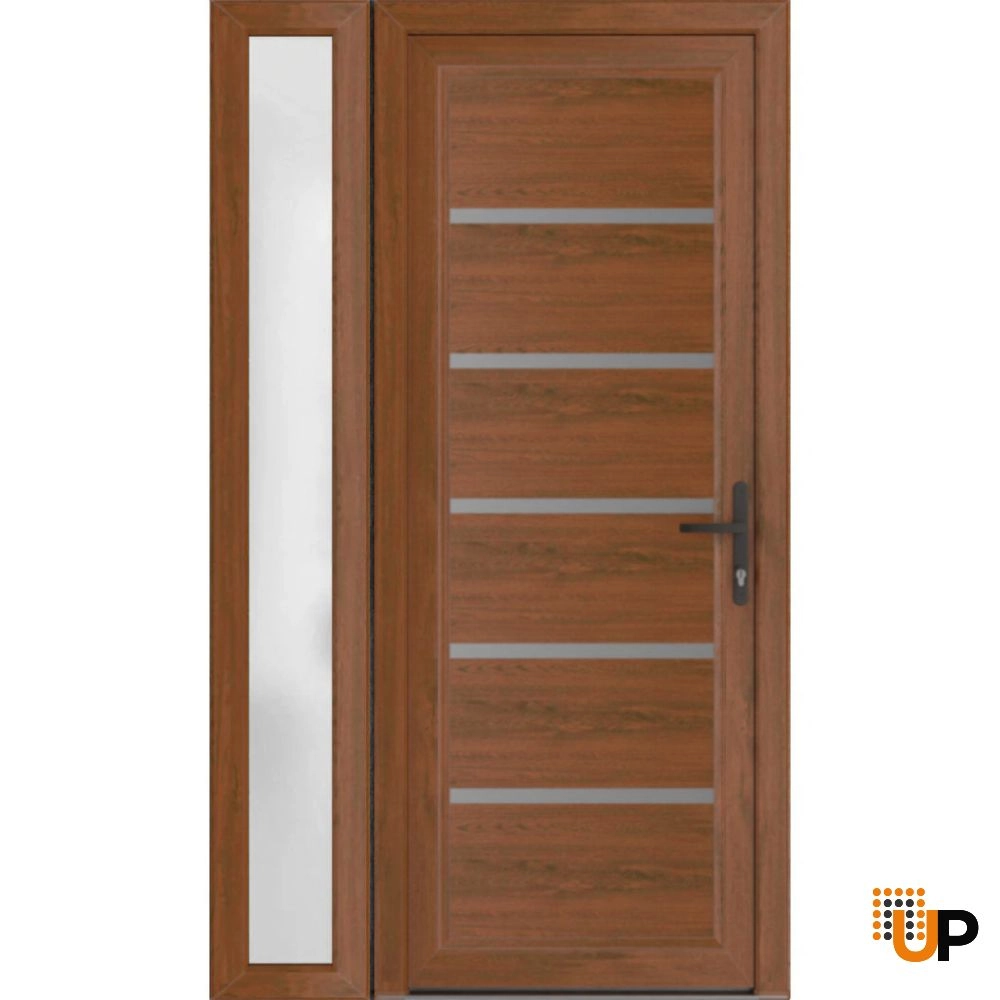 Single swing vinyl modern exterior door | Manux 8415 Walnut | 44 x 80 (32+12 x 80) photo#1