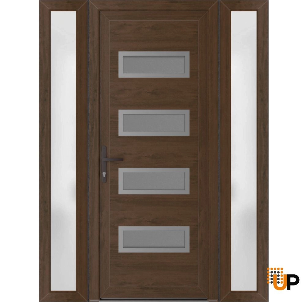 Single swing vinyl modern exterior door with tempered glass | Manux 8113 Walnut | 60 x 80 photo#1
