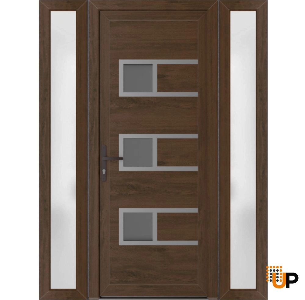 Single swing vinyl modern exterior door with tempered glass | Manux 8933 Walnut | 60 x 80 photo#1