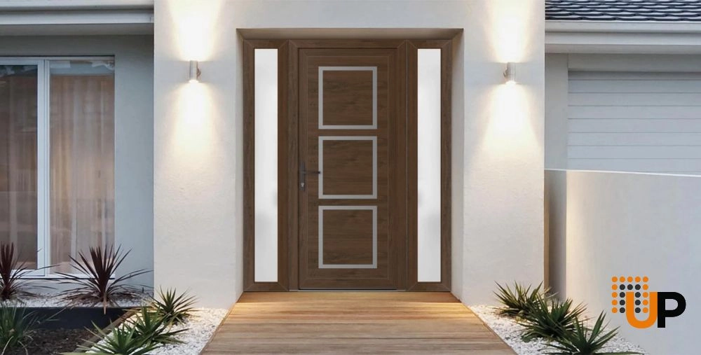 Single swing vinyl modern exterior door | Manux 8661 Walnut | 60 x 80 photo#3