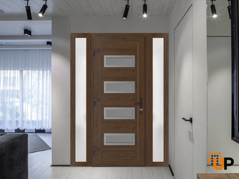 Single swing vinyl modern exterior door with tempered glass | Manux 8113 Walnut | 60 x 80 photo#2