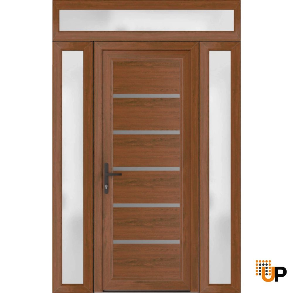 Single swing vinyl modern exterior door | Manux 8415 Walnut | 54 x 94 (12+30+12 x 80+14) photo#1