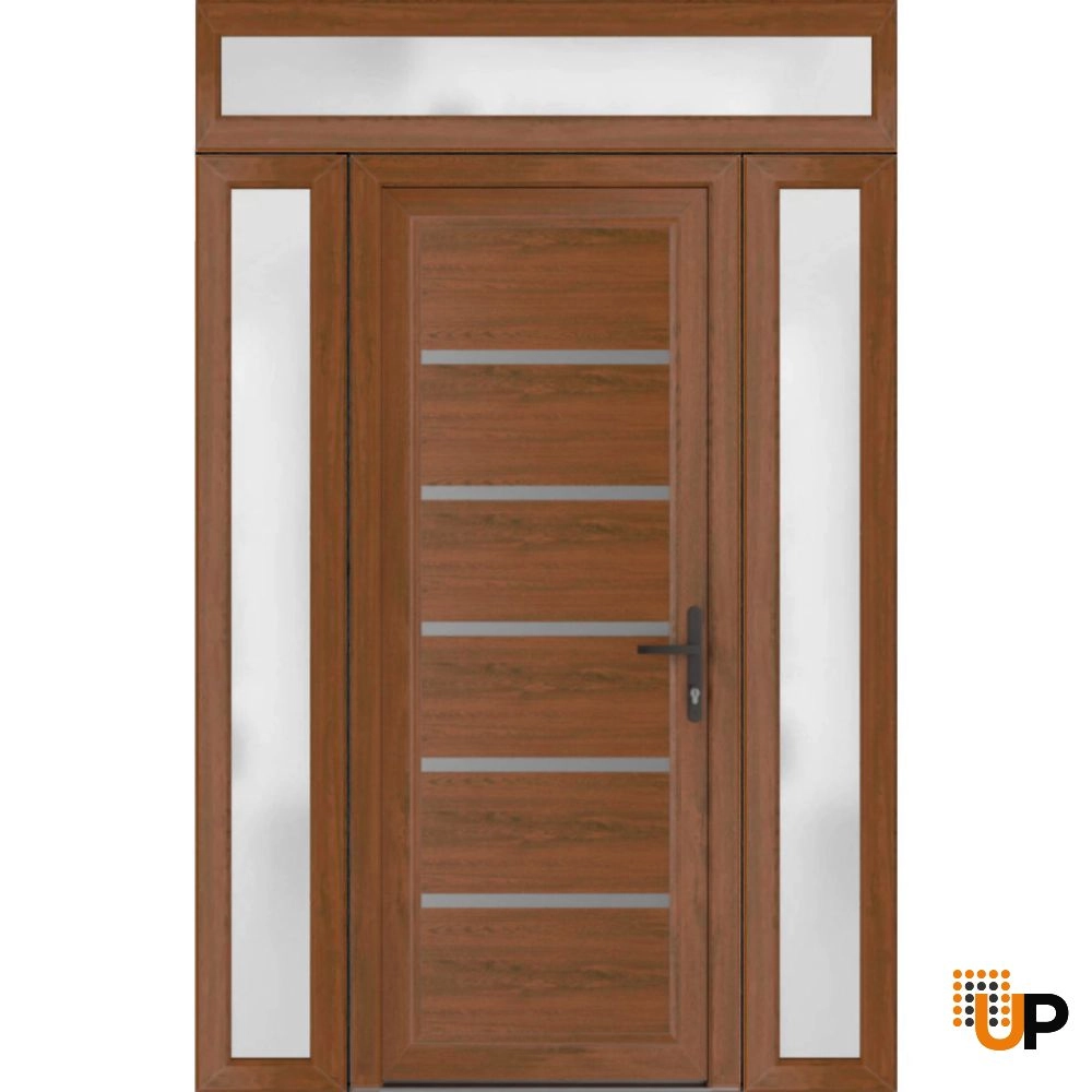 Single swing vinyl modern exterior door | Manux 8415 Walnut | 60 x 94 (12+36+12 x 80+14) photo#1