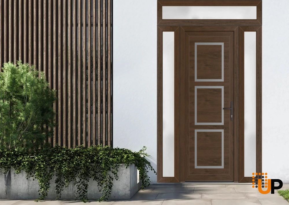 Single swing vinyl modern exterior door | Manux 8661 Walnut | 60 x 94 photo#2