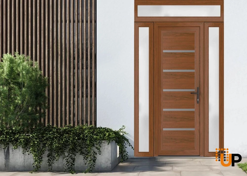 Single swing vinyl modern exterior door | Manux 8415 Walnut | 60 x 94 (12+36+12 x 80+14) photo#2
