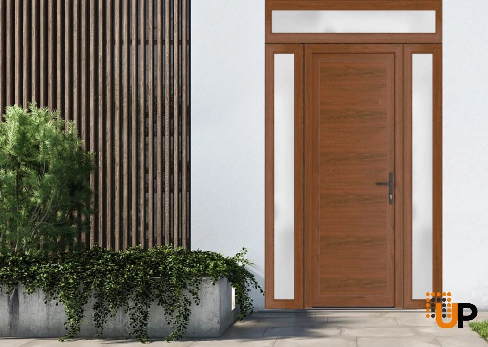 Single swing vinyl modern exterior door | Manux 8111 Walnut | 60 x 94 photo#2