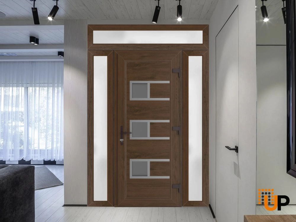 Single swing vinyl modern exterior door with tempered glass | Manux 8933 Walnut | 60 x 94 photo#3