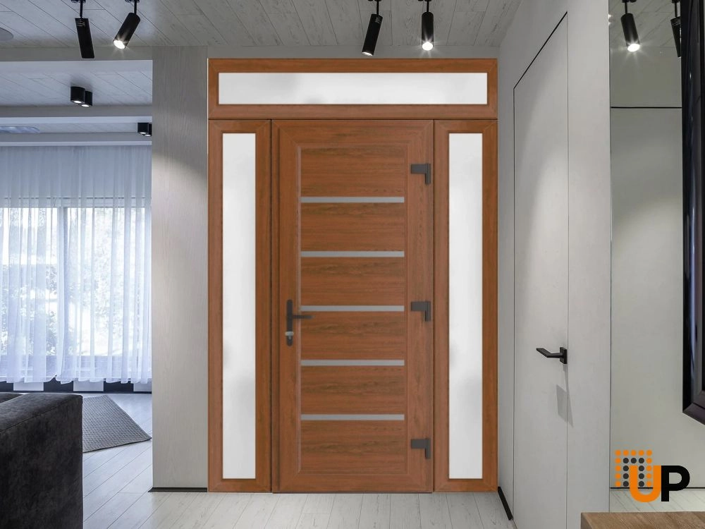 Single swing vinyl modern exterior door | Manux 8415 Walnut | 60 x 94 (12+36+12 x 80+14) photo#3