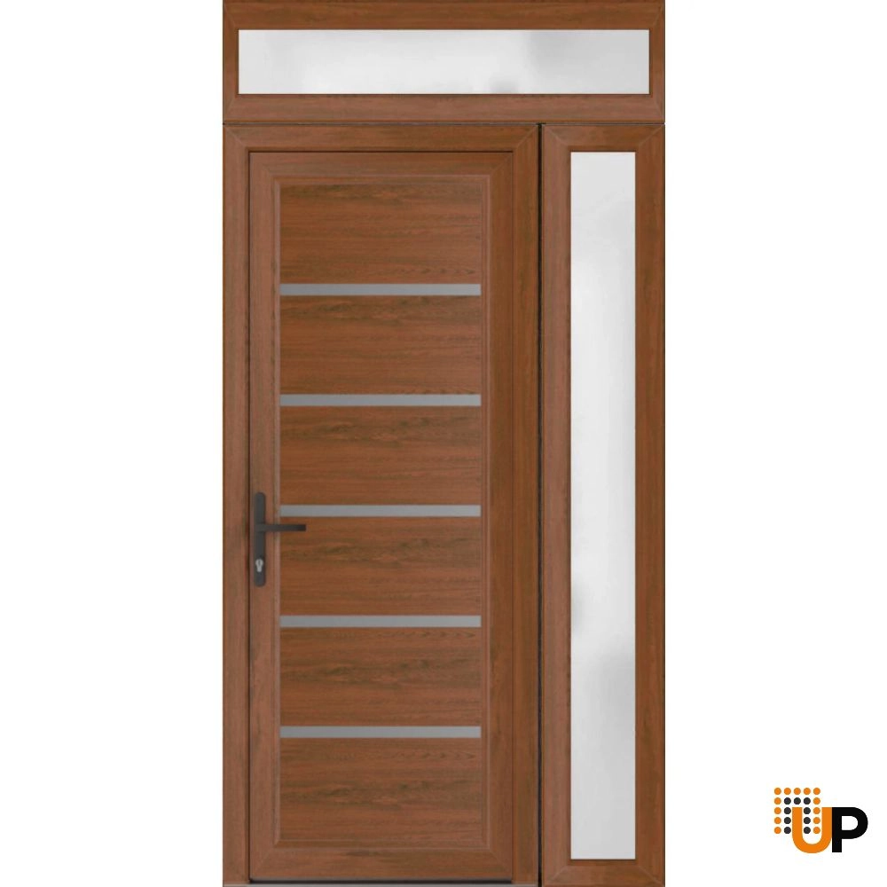 Single swing vinyl modern exterior door | Manux 8415 Walnut | 42 x 94 (30+12 x 80+14) photo#1