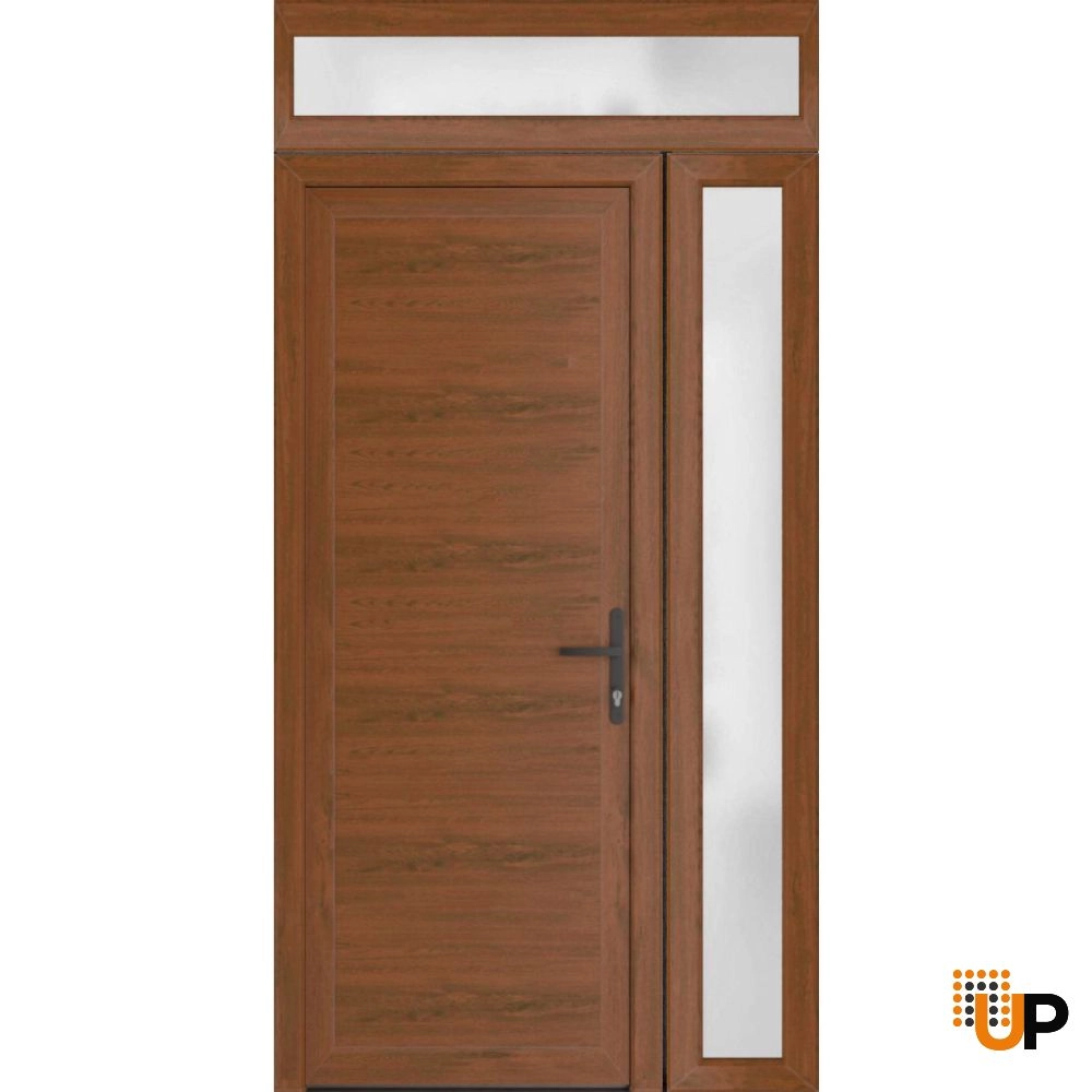 Single swing metal-plastic modern exterior door | Manux 8111 Walnut | 48 x 94 photo#1