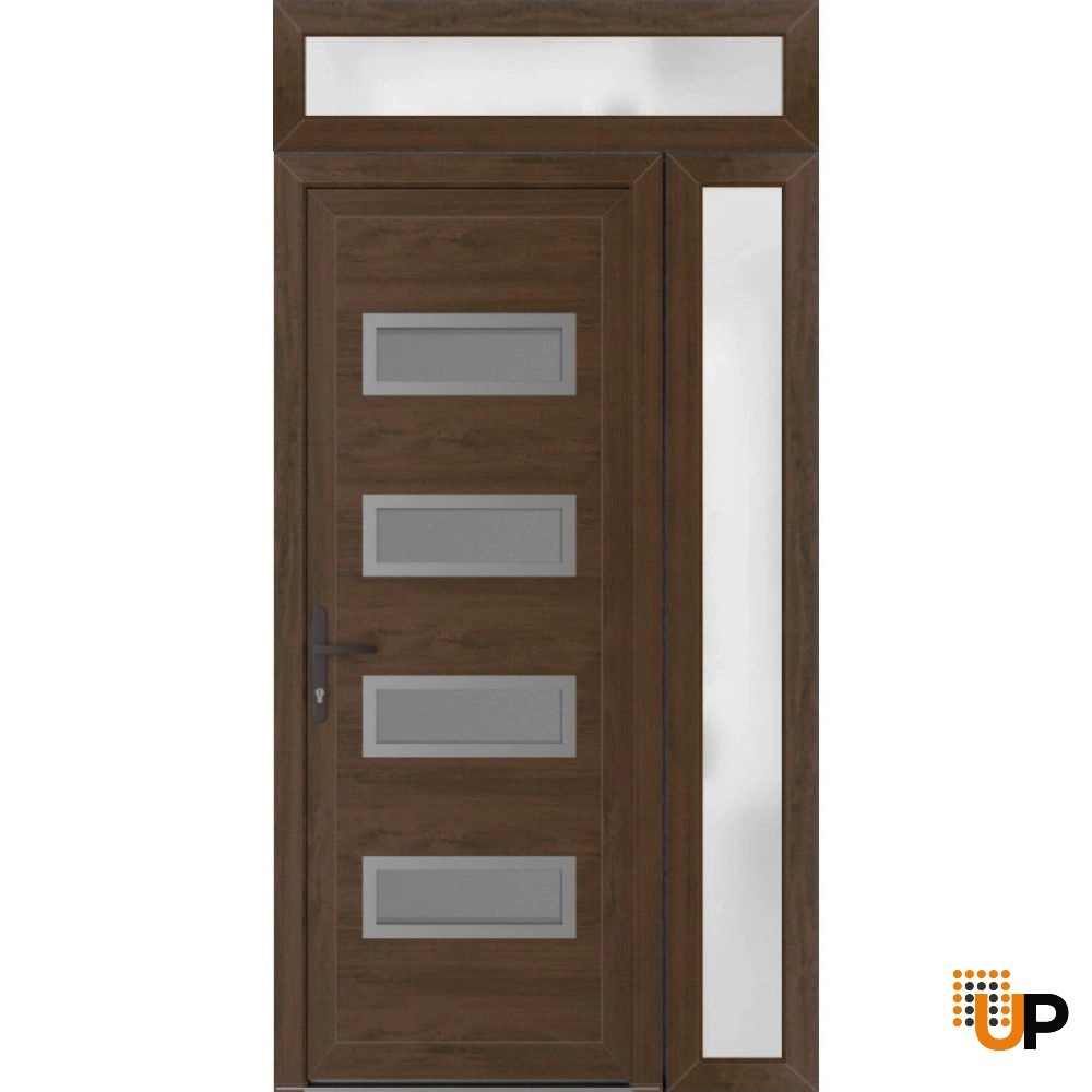 Single swing vinyl modern exterior door with tempered glass | Manux 8113 Walnut | 50 x 94 photo#1