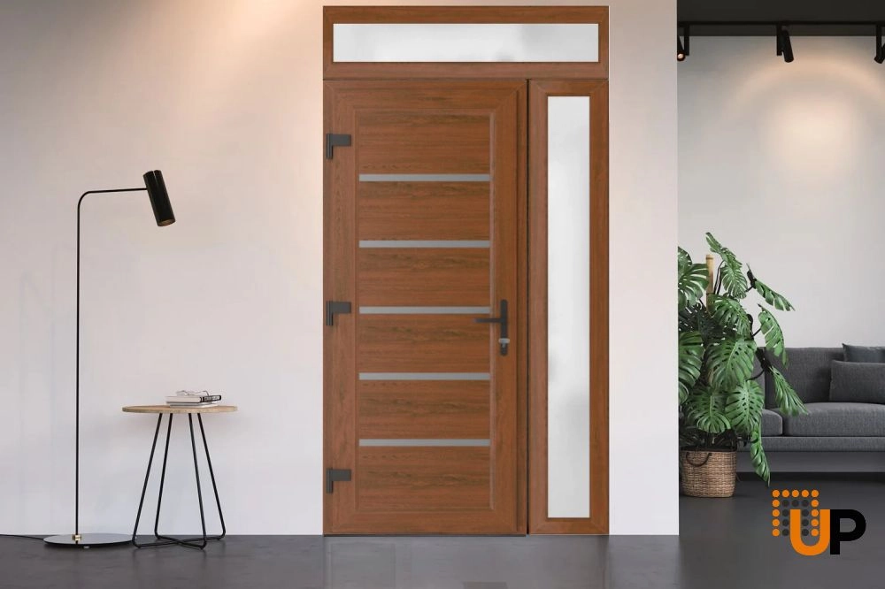 Single swing vinyl modern exterior door | Manux 8415 Walnut | 42 x 94 (30+12 x 80+14) photo#3