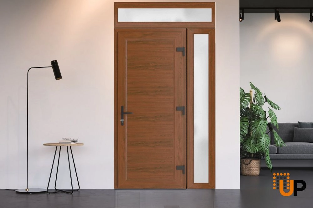 Single swing metal-plastic modern exterior door | Manux 8111 Walnut | 48 x 94 photo#2